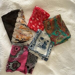Six various lightweight summer infinity scarves.
